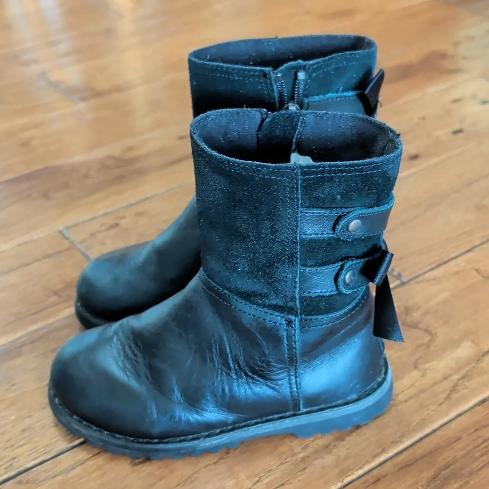 UGG Tara Suede Leather Black Bow Boots Footwear